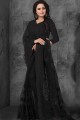 Dazzling Embroidered Net Saree in Black with Blouse