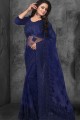 Navy Blue Net Saree with Embroidered