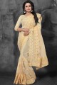 Light Yellow Saree in Net with Embroidered