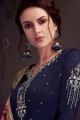 Navy Blue Palazzo Suits in Satin Georgette