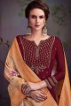 Ethinc Satin Georgette Maroon Palazzo Suits with dupatta