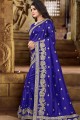 Art Silk Navy Blue Saree in Embroidered