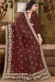 Brown Art Silk Embroidered Saree with Blouse