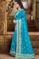 Embroidered Art Silk Saree in Blue