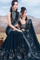 Georgette Saree in Navy Blue with Embroidered