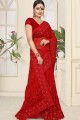 Red Net Embroidered Saree with Blouse