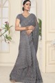 Net Saree with Embroidered in Grey