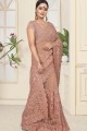 Dusty Peach Saree in Embroidered Net