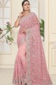 Net Saree in Pink with Embroidered