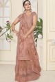 Embroidered Net Saree in Dusty Peach with Blouse