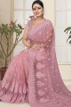Enticing Pink Net Saree with Embroidered