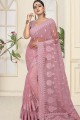 Enticing Pink Net Saree with Embroidered