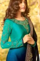 Satin Georgette Churidar Suits in Navy blue Blue with Satin Georgette