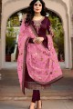 Satin Georgette Churidar Suits in Wine with dupatta