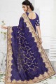 Embroidered Georgette Saree in Navy Blue with Blouse