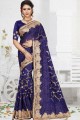 Embroidered Georgette Saree in Navy Blue with Blouse