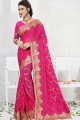Impressive Embroidered Georgette Rani Pink Saree Blouse