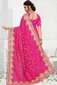 Impressive Embroidered Georgette Rani Pink Saree Blouse