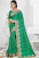 Embroidered Georgette Saree in Green with Blouse
