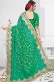 Embroidered Georgette Saree in Green with Blouse