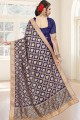 Navy Blue Embroidered Saree in Georgette