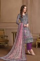 Satin Georgette Palazzo Suits with Satin Georgette in Grey