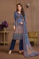 Satin Georgette Palazzo Suits in Blue with dupatta