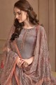 Grey Satin Georgette Palazzo Suits in Satin Georgette