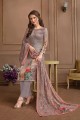 Grey Satin Georgette Palazzo Suits in Satin Georgette