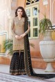 Beige Sharara Suits in Satin with Satin