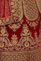 Classy Velvet Bridal Lehenga Choli in Red