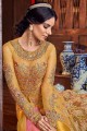 Musturd Yellow Net Churidar Anarkali Suits