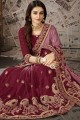 Pink & Maroon Saree in Embroidered Chiffon