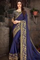Art Silk Royal Blue Saree in Embroidered