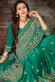 Chiffon Embroidered Sea Green & Grey  Saree with Blouse