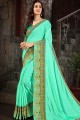 Embroidered Art Silk Saree in Aqua Green with Blouse
