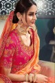Jacquard & Silk Saree in Dark Peach with Embroidered