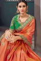 Embroidered Jacquard & Silk Orange Saree Blouse