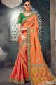 Embroidered Jacquard & Silk Orange Saree Blouse