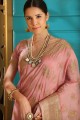 Silk Saree with Embroidered in Baby Pink