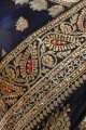 Embroidered Silk Saree in Navy Blue