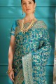 Saree in Blue Silk with Embroidered