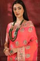 Fuschia Pink  Saree with Embroidered Silk