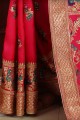 Silk Saree with Embroidered in Dark Pink