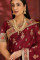 Opulent Maroon Silk Saree with Embroidered