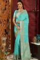 Turquoise Blue Silk Saree with Embroidered