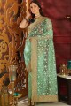 Mint Green Silk Embroidered Saree with Blouse