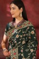 Dark Green Silk Embroidered Saree with Blouse
