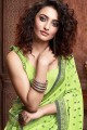 Embroidered Silk Saree in Light Green with Blouse