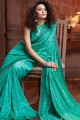 Silk Saree in Turquoise Blue  with Embroidered